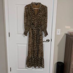Express Leopard Button Down MIDI Dress